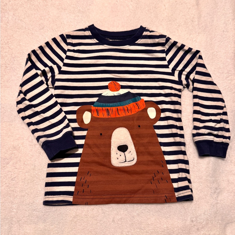 Carters Striped Bear Graphic Boys Kids Long sleeve Shirt